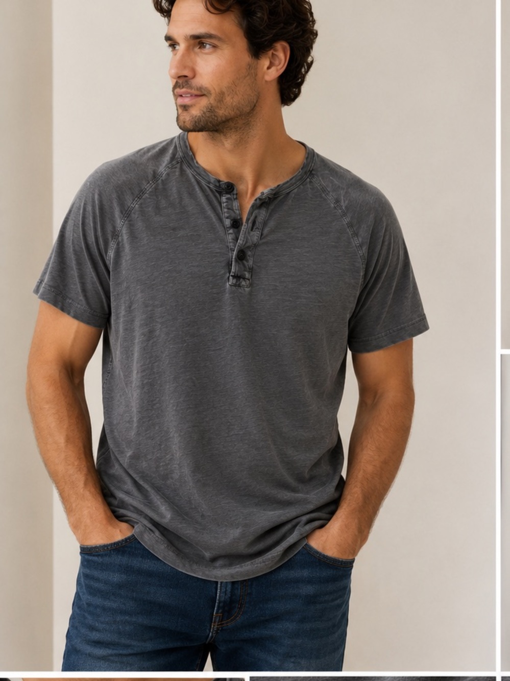 American Eagle Outfitters Charcoal Gray Short-Sleeve Henley